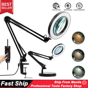 Foldable Professional 10X Magnifying Glass Desk Lamp Magnifier LED Light Reading Lamp With Three Dimming Modes