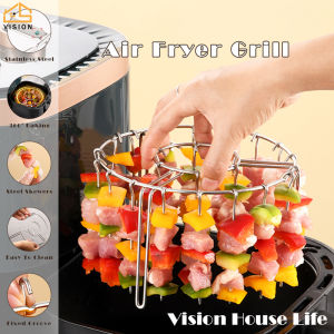 Vision ตะแกรงย่างแบบถอดออกได้ราวแขวนตะแกรงปิ้งแนวตั้งทำจากสเตนเลสหม้อทอด Air Fryer ใช้ซ้ำได้พร้อมตะแกรงย่างแบบใช้ซ้ำได้พร้อมราวแขวนสำหรับเครื่องมือทำครัวในบ้าน