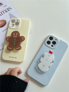 Festive Gingerbread Man/Snowman Stand Ins Yellow Milk iPhone16 Blue Milk Phone Case Compatible with Apple 14 pro Max Soft Silicone Protective Cover