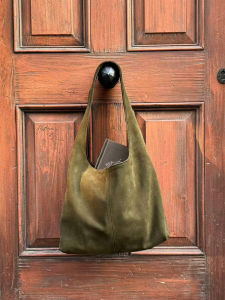 Green Suede Tote Bag Womens Crossbody Handbag Shoulder Bag Millyklly Brand Casual Minimalist Style Magnetic Buckle Closure