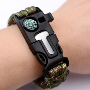 Masely Outdoor Survival Bracelet with Whistle & Flint Fire Starter 3.2m Rope Camping Tool for Emergency