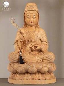 Handcrafted Sandalwood Original Log Sculpture Guanyin Buddha Statue Home Worship Decorative Ornaments Chinese Style Figure Decoration