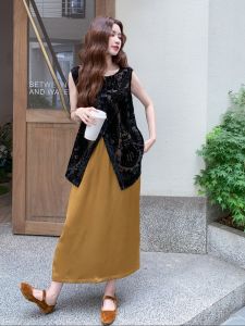 YINLUOYA | Summer Elegant Sleeveless Womens Dress Set Two-Piece Ensemble Casual Chic Round Neck Polyester Fiber Outfit For Ages 25-35