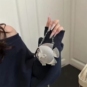 Mini Party Clutch Banquet Womens Charming Fish-shaped Clutch Glitter Dinner Bag with Removable Watch Strap
