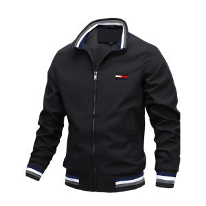 Áo Khoác Nam Dáng Rộng Kiểu Varsity Mùa Xuân Thu Cổ Đứng Khóa Kéo Áo Khoác Ngoài Nhẹ Chất Liệu Polyester Mặc Thường Ngày