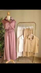 Matinee Womens Satin Party Coordinates Button down top and Pants Korean Style