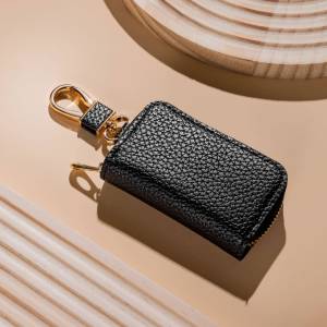 Mens Top Layer Car Key Bag Simple Zipper Mini Waist Hanging Key Protection Cover PU Frosted Pure Color Key Case