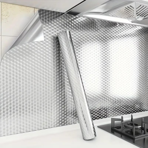 Silver Aluminum Foil Wallpaper Grid Pattern For Easy Cutting And Application Suitable For Kitchen Drawer Stovetop And Wall.