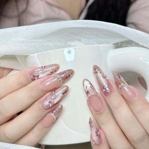 Handmade Wearing False Nails White Enhancing French Style Golden Branch And Jade Leaf High End Sensation Elegant Wedding Nails