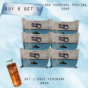 Buy 6pcs 90g Charcoal Peeling Soap Get 1 Feminine Wash