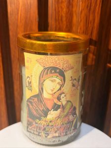 Smokeless and Long Lasting Candle ||  Our Lady of Perpetual Help - Religious Glass Candle with Gold Lid