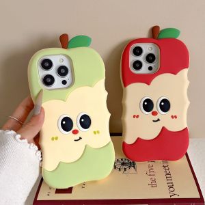 【Hot】Liquid Silicone Phone Case Innovative Wavy Green & Red Apple Shape with Bracelet For iPhone 12 13 14 15 16 Series