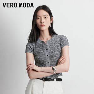 Vero Moda | Womens Color Block Textured Raw Edge Short Sleeve Knit Top