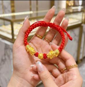 Vòng tay chỉ đỏ nhà Phật mic charm Song Tỳ Hưu Ngậm Bi Kim Tiền may mắn bình an tài lộc