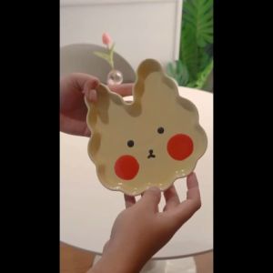 Cute Cartoon Animal Snack Dish Ceramic Plate/Piring Lucu Korea Style/Piring Dessert Keropi Aesthetic