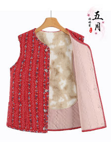 Ladieswear Camel Velvet Vest Middle-Aged and Elderly Heattech Vest Middle-Aged and Elderly Fleece-lined Thickening Vest Grandma Waistcoat Small Floral Jacket