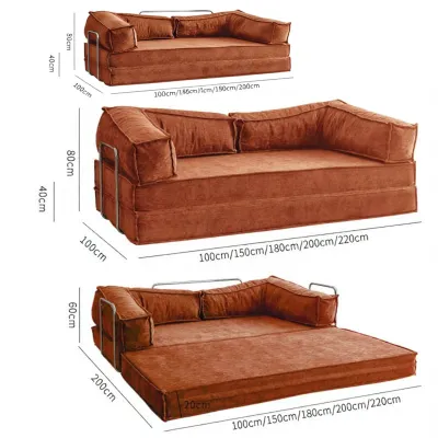 Double-Sided Folding Sofa Bed Retro Living Room Full Sponge Compressed Teddy Cloth Diner Convertible Sleepable Sofa Bed