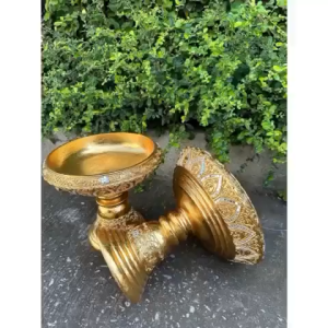 พานไม้จามจุรี พานเจ้านางลายบัว 12/14 นิ้ว ปิดทองคำเปลว ประดับกระจกขาว (พานไหว้ครู/พานบายศรี/วางพระ)