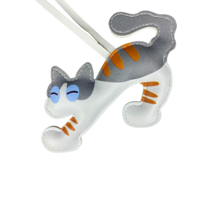 Playful Grey & Brown Leather Cat Keychains - Adorable Handmade Bag Charm/Keychains for Cat Lovers/Kids/Women-Ideal Gift