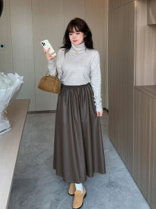 plus Size High Waist A-Line Skirt Elastic Waist Long Womens Fashion Autumn Winter Solid Color Slimming Effect for Heavy Girls