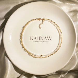 KALINAW Opulence Layers Pearl and Stainless Steel Flat Oval Link Gold Chain Layered Necklace