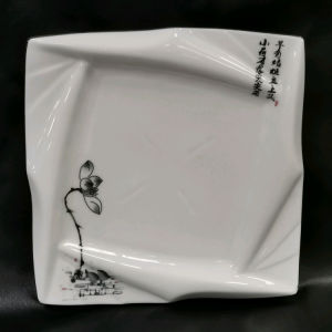 Creative Ceramic Plate Irregular Corner Restaurant Hotel Dining Dish Hard Fine Porcelain Floral Pattern Chinese Style Adult Use