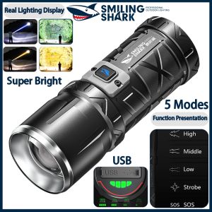 SmilingShark Original Flashlight SD7100 LED Yellow light Torch light Super Bright Type-C Rechargeable 5modes Zoomable Waterproof for Camping Hiking
