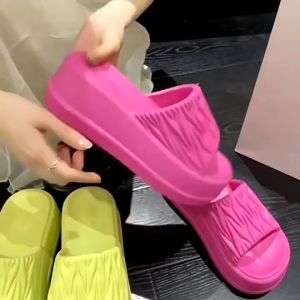 UoMeAi Sandal Wanita Wedges Platform Wanita Tebal Bahan Elastis Empuk Tali Sol Sandal Jelly Super Sendal Wanita Terbaru
