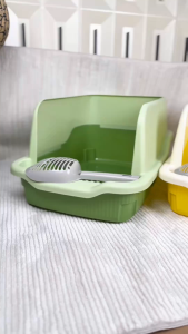 Sharan กระบะทรายไซส์ไหญ่ทรงสูงกึ้งปิด ดีไซน์มินิมอล แถวฟรีที่ตักทรายแมว