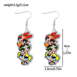 1pair Kawaii Powerpuff Girls Pendant Acrylic Earrings for Girl Accessories Gifts