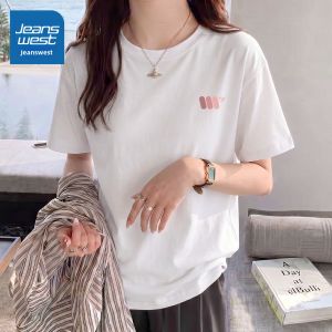 Jeanswest | Apricot Color Summer Short Sleeve Womens Casual Loose Large Size Cotton T-shirt