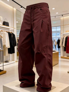 LIUBU | Wine Red Pleated Work Pants for Men
