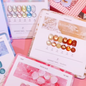 ✨New arrival!SANMO 6-color gel nail set includes a color palette glass pearl cat eye + ultra-sparkly rhinestones silk glass pearls suitable for various styles