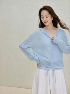 INMAN | Lyocell Linen Hooded V-Neck Adjustable Knit Sweater