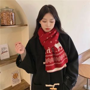 【♡Lovely girls house♡】Christmas Elk Scarves Snowflake Pattern Winter Warm Scarf Women Men Sweet Double-sided Thicken Big Shawl Couple Scarves