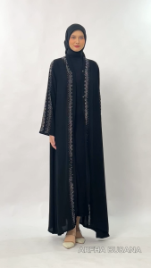 Gamis Hitam Turkey Abaya Saudi Bahan Jetblack kancing Depan Busui