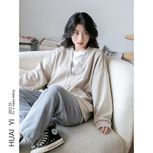 Casual Easiest for Match V Neck Mid Length Long Length Sweatshirt Cardigan Womens Thin Spring & Fall Small Idle Style Loose Tops