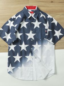 Summer Mens Loose Comfortable Breathable Short Sleeve Shirt Large Print Casual Fashion Standard Fit Regular Thickness