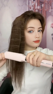 Pink Corrugation Hair Volumizing Iron 13 Adjustable Temperature LCD Display Curly Hair Crimper Iron for Fluffy Hair Styling Tool