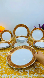 Minotex Golden Ruby 24pcs Fine Opal Dinner Set (6 Person) Pinggan Mangkuk Kaca/Set Pinggan Kaca Opal