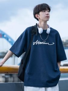 เสื้อยืดแขนสั้นผู้ชาย ผ้าฝ้ายแท้ ทรงหลวม แฟชั่นอเมริกัน เสื้อยืดคอกลม ทรงหลวม แฟชั่นฤดูร้อน เสื้อยืดคอกลม แฟชั่นเยาวชน