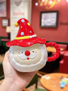 Christmas Old Man Gift Mug with Lid Girl Good-looking Creative Cute Ceramic Coffee Cup Gift
