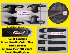 Paket Lengkap Cover Handle Outer Plus Tutup Bensin All New Rush Keyless/Smart Key GR Sports Hitam Doff