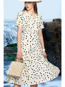 AMII | French Style Polka Dot Chiffon Long Dress