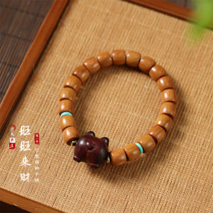 Wangcai High Density Oil Yellow Jade Gift Wood Corgi Bracelet Cute Unique Peach Hip Design Womens Bracelet Fashion Jewelry