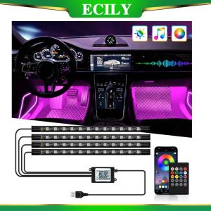 ECILY Neon 36 48 72 LED Car Interior Ambient Foot Light Wireless Remote Music APP Control Auto RGB Atmosphere Decorative Lamp