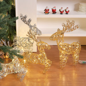 Shining Christmas Deer Iron Art Window Display Decoration Gift Box Christmas Tree Base Bright Light Figurine Decoration