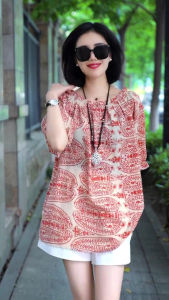 UYFY | Summer Stylish Elegant French Style Exclusive Round Neck Loose Skinny Floral Pattern Shirt