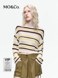 MO&Co. | Multicolor Stripes Hand-knitted Lace Loose Short Knitwear