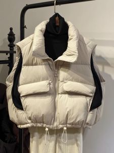 Fall Winter Short Thickened Stand Collar down Cotton Vest Womens Design Sense Warm Trendy Vest Commute Style Zipper Pocket